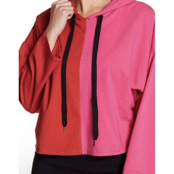 Good Luck Gem Nordstrom Womens Size XL Color block‎ Cropped Pink Red Hoodie NEW - Picture 1 of 9